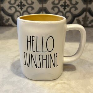 RAE DUNN- LARGE MUG “Hello Sunshine” Cream Outside & Yellow Inside. EUC
